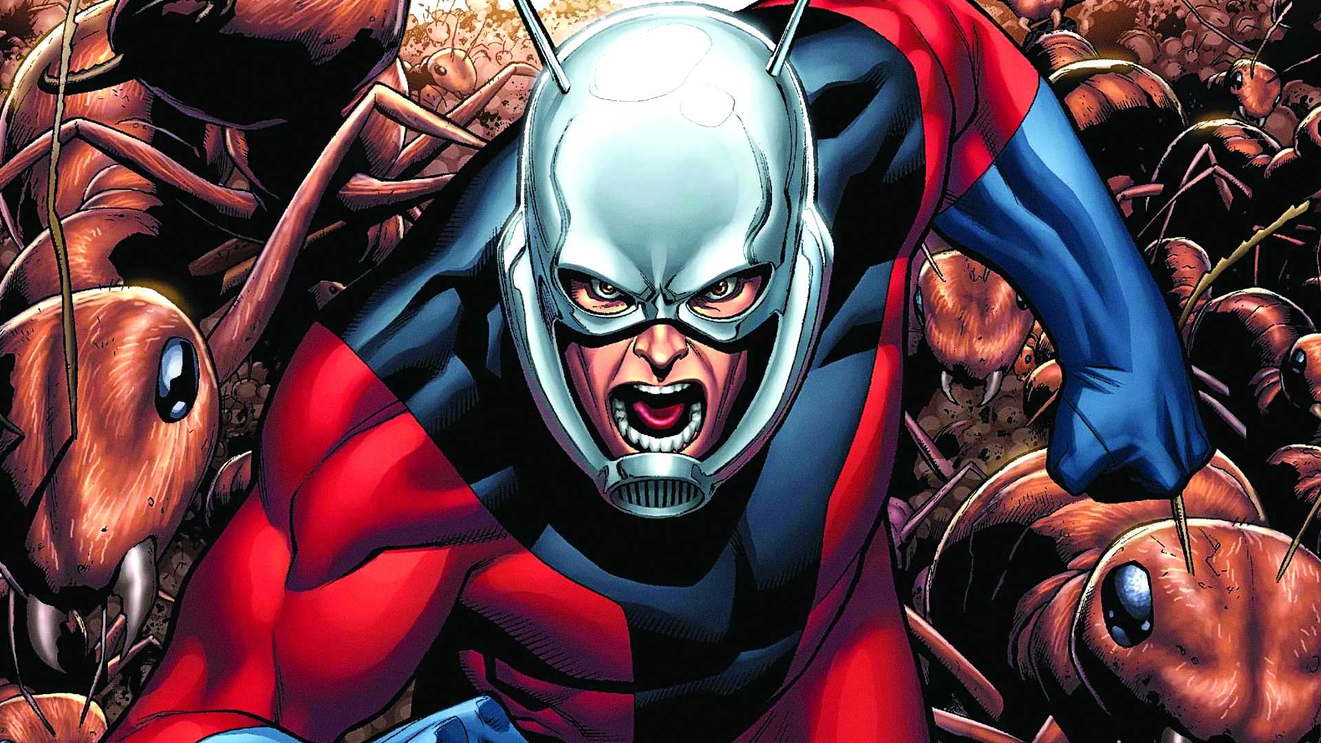 Ant-Man Hank Pym leads an army of ants in Marvel Comics art