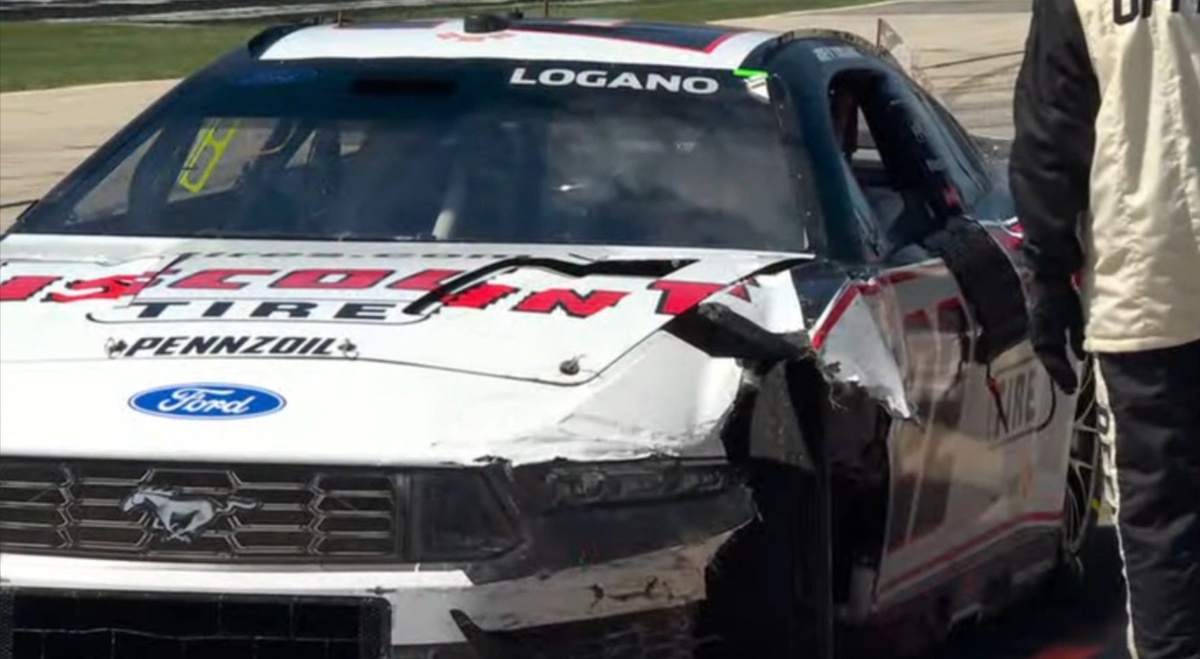 After lucky escape, Joey Logano’s car gets destroyed in pit road incident