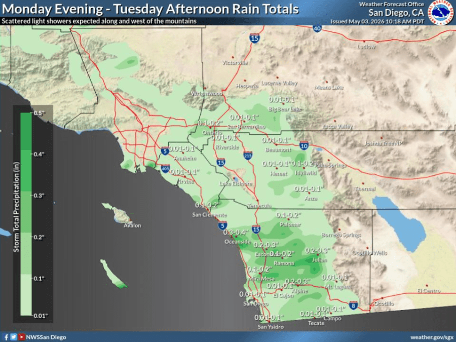 Here’s how much rain to expect Monday and Tuesday in San Diego County