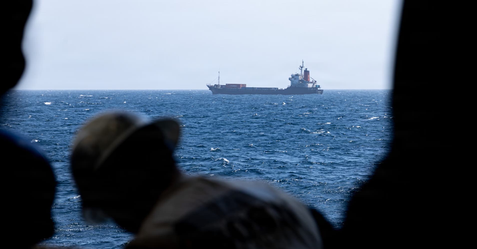 U.S. Marines from the 31st Marine Expeditionary Unit board M/V Blue Star III, a commercial ship suspected of attempting to transit to Iran in violation of the U.S. blockade of Iranian ports, April 28, 2026. U.S. forces released the vessel after conducting a search and confirming the ship’s voyage would not include an Iranian port call.