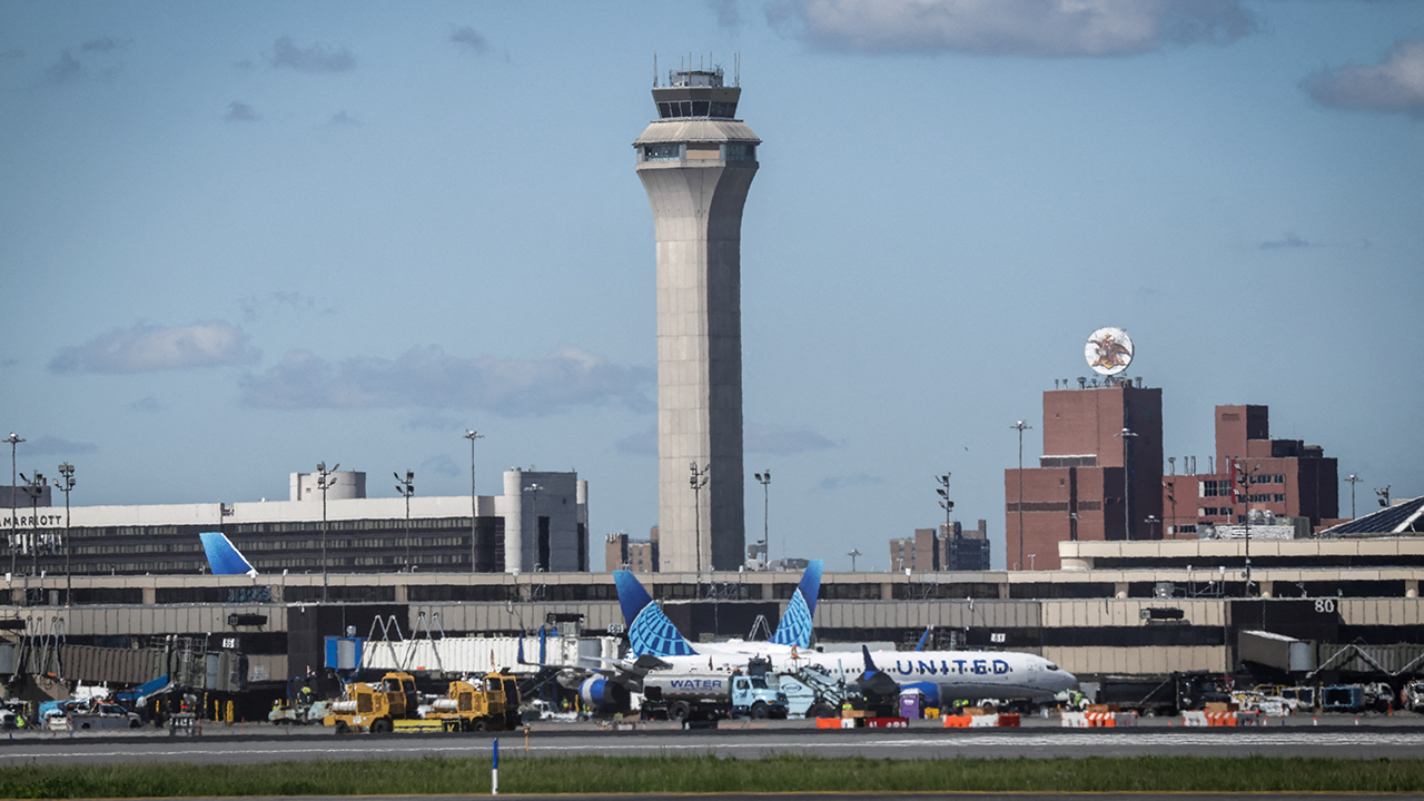 United Airlines planes are seen at the gate at Newark Liberty International Airport in Newark, New Jersey, on May 7, 2025.