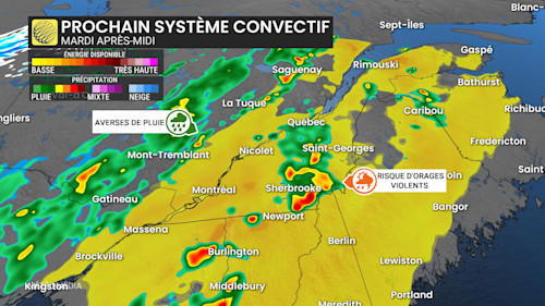 Mardi : risque d'orages violents par endroits au Québec