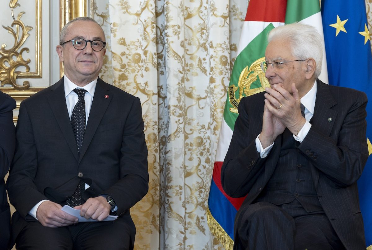 Massimo Biscardi, sovrintendente dell’Accademia di Santa Cecilia e Sergio Mattarella (Imagoeconomica).