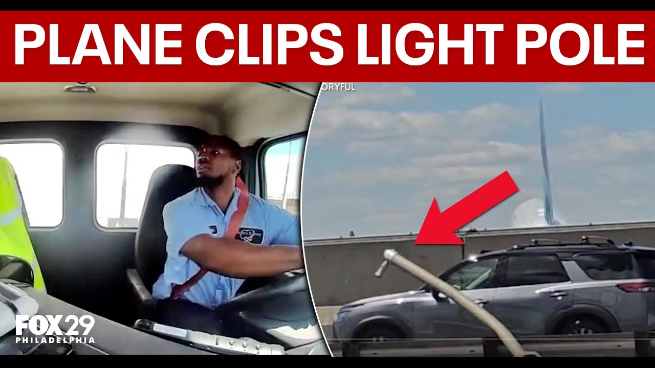 United flight strikes light pole and tractor-trailer landing at Newark ...