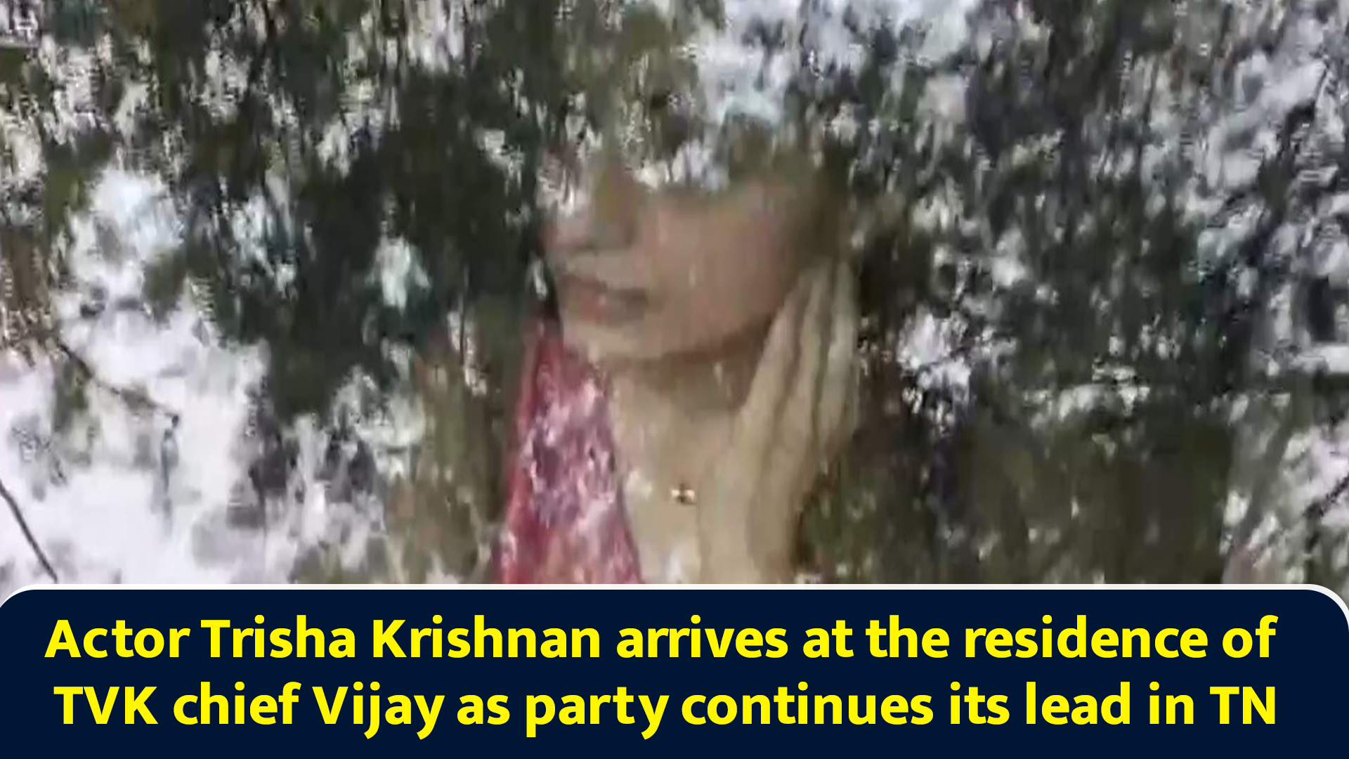 Actor Trisha Krishnan arrives at the residence of TVK chief Vijay as ...