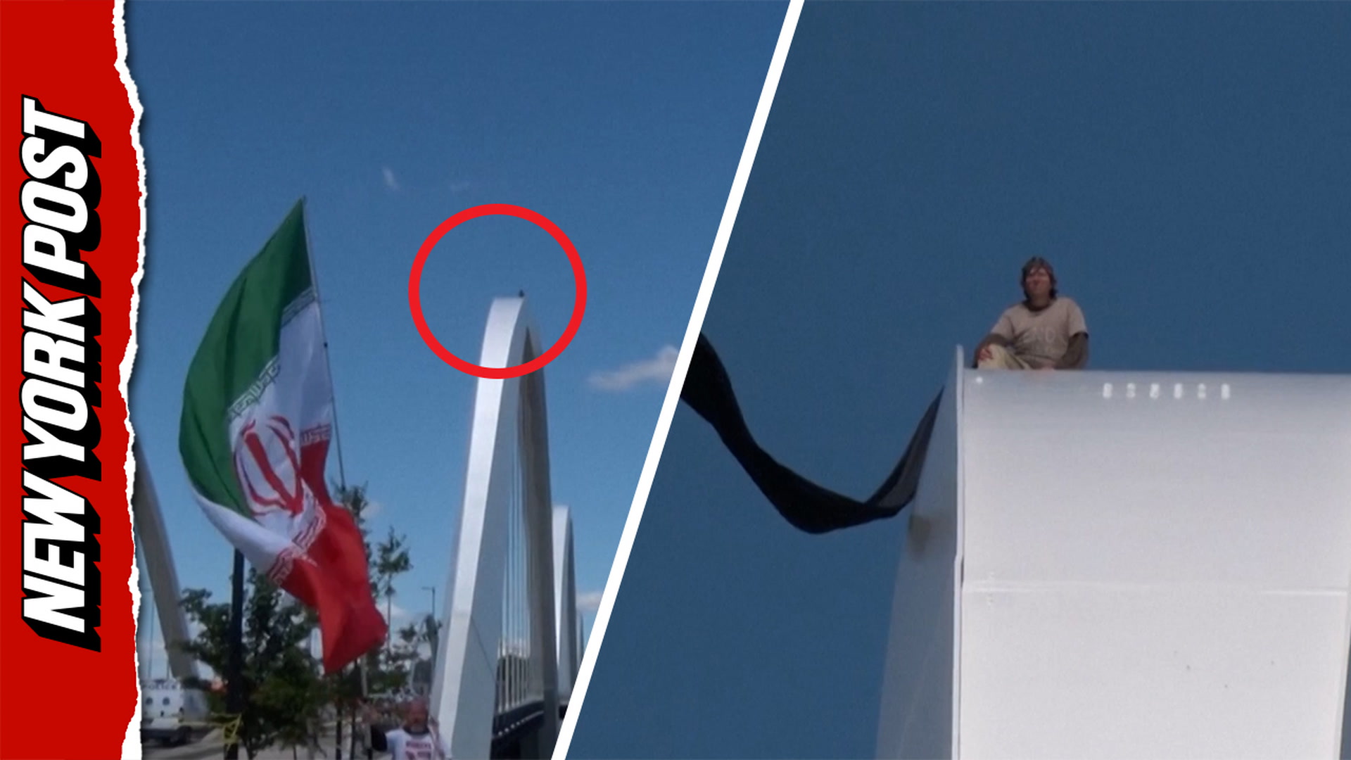 Daredevil protester scales DC bridge in anti-Iran war stunt