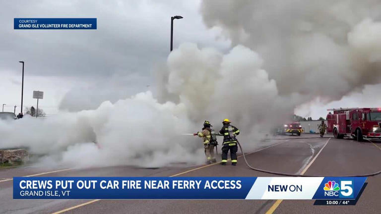 Crews put out fully involved car fire near Grand Isle ferry access road