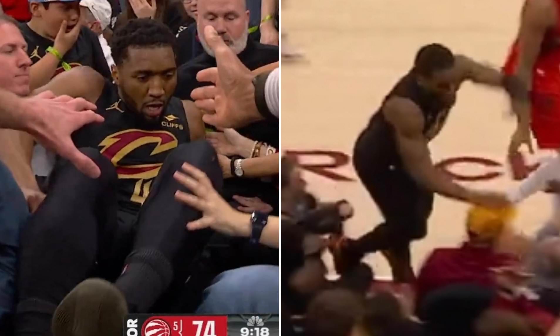 Wild moment NBA star goes flying into the stands and crushes fans