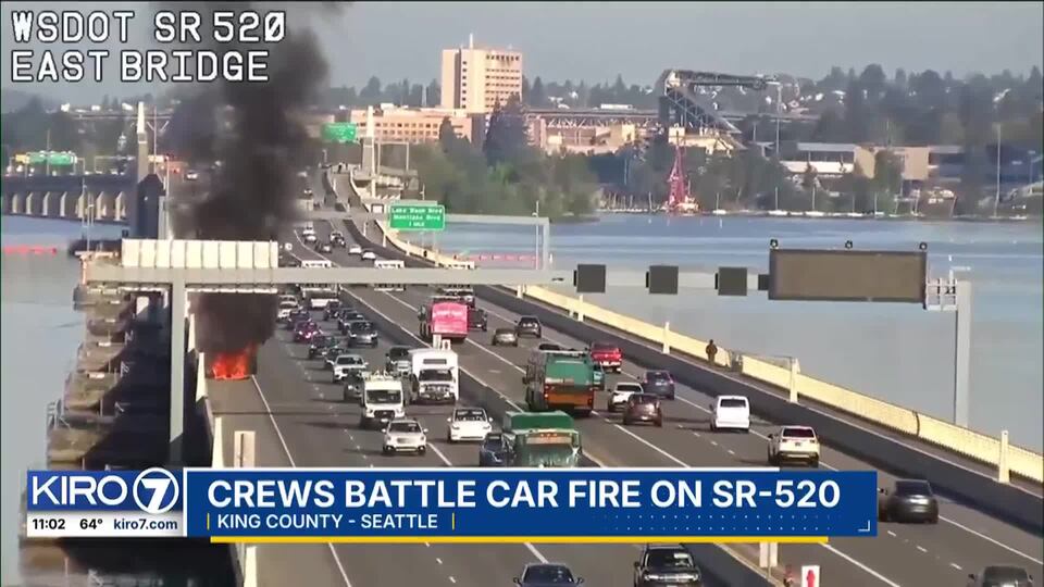 Video: Car catches fire on SR 520 floating bridge