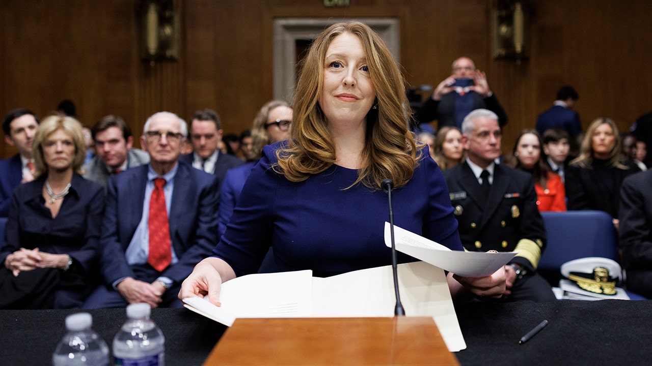 Dr. Casey Means takes her seat at the start of a Senate Health, Education, Labor and Pension Committee confirmation hearing for U.S. Surgeon General on Capitol Hill in Washington on Feb. 25, 2026.