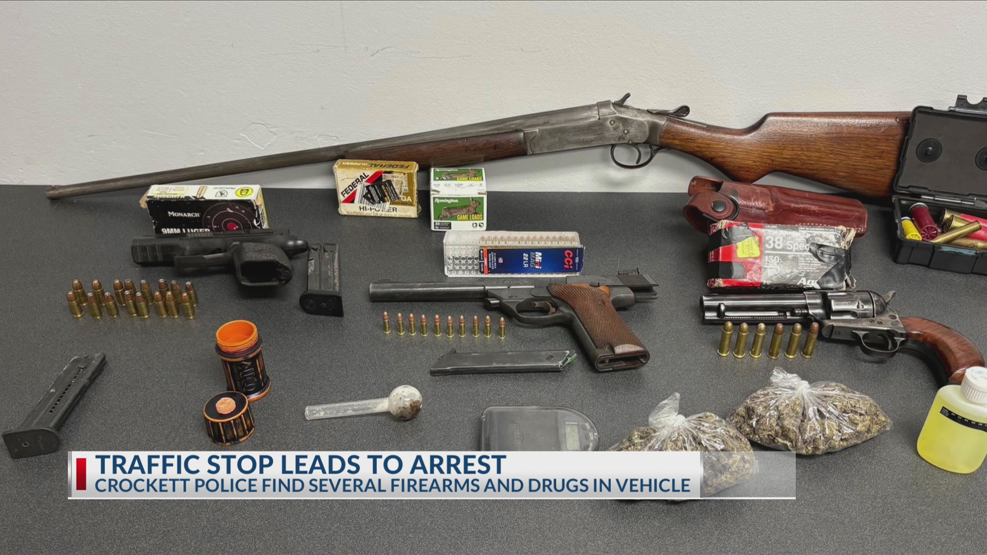 Crockett man arrested after stolen gun, illegal drugs found in vehicle