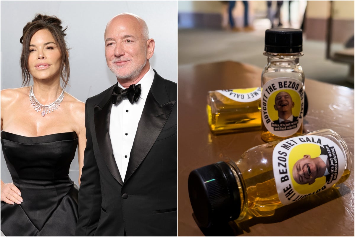 Activists leave bottles of 'urine' at the Met in Jeff Bezos protest