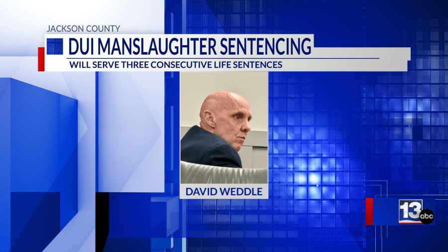 Jackson County man gets three life sentences for DUI manslaughter