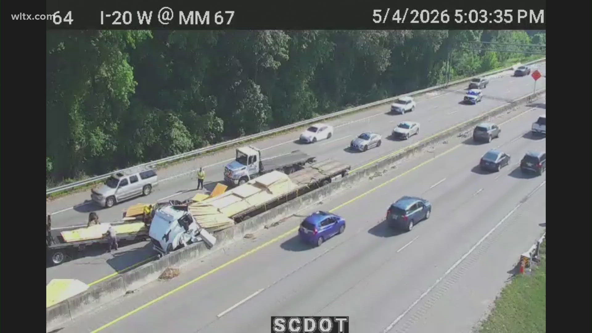 Trouble on I-20 as load shifts on tractor trailer