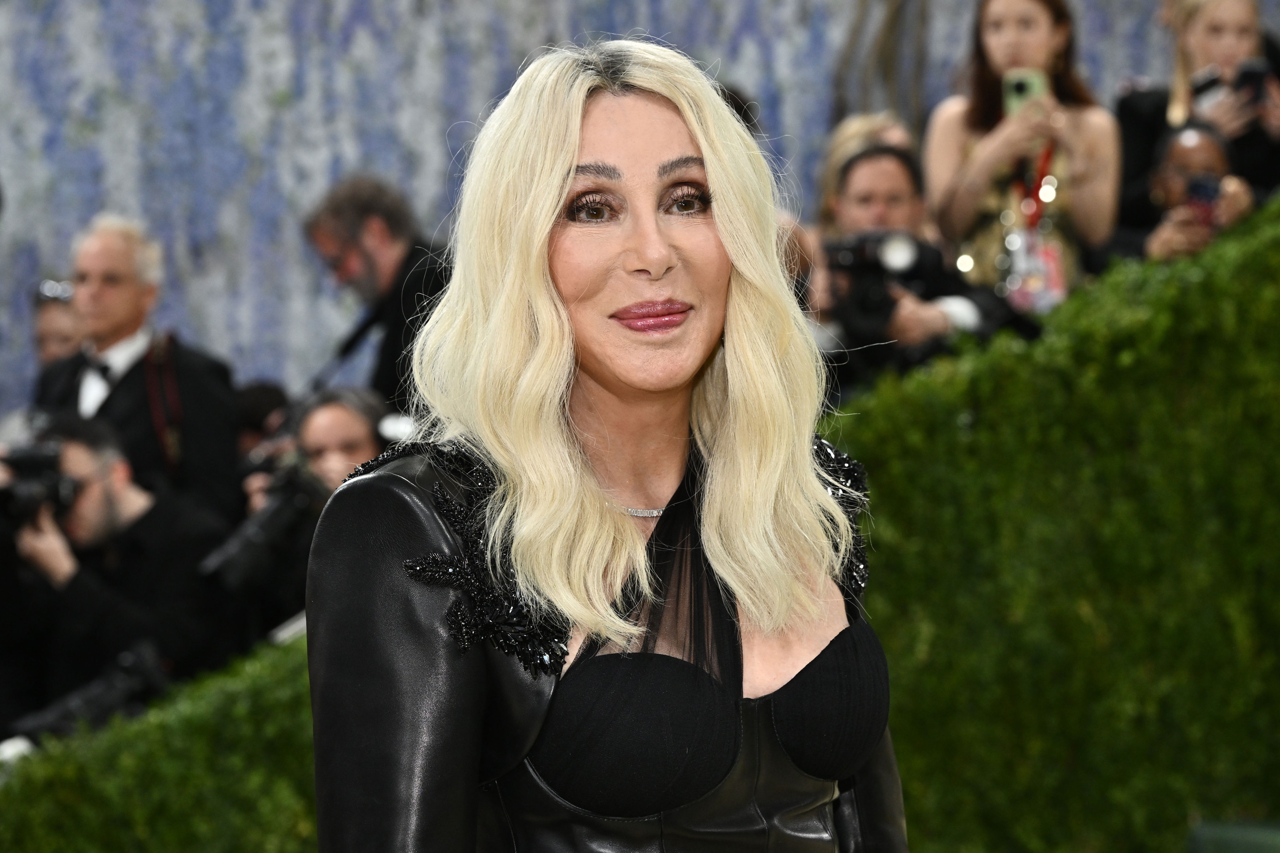 Cher wears black leather and lace on Met Gala 2026 red carpet