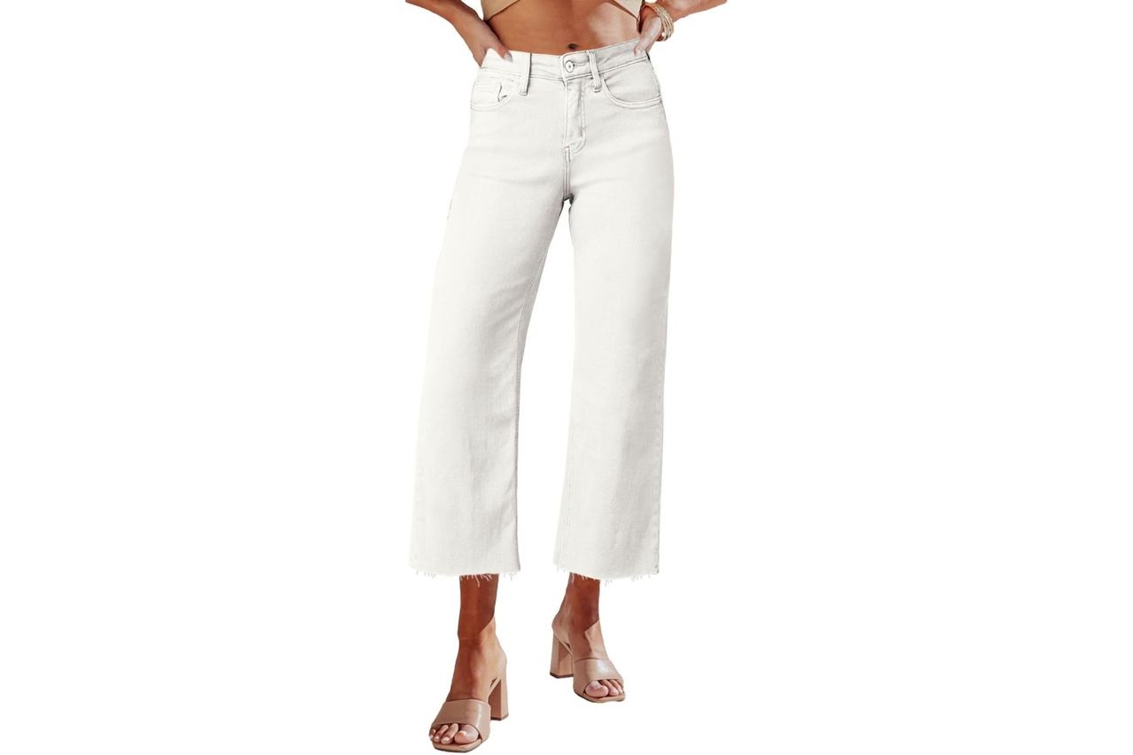 Allimy High Waisted Straight Ankle Wide Leg Ripped Jeans