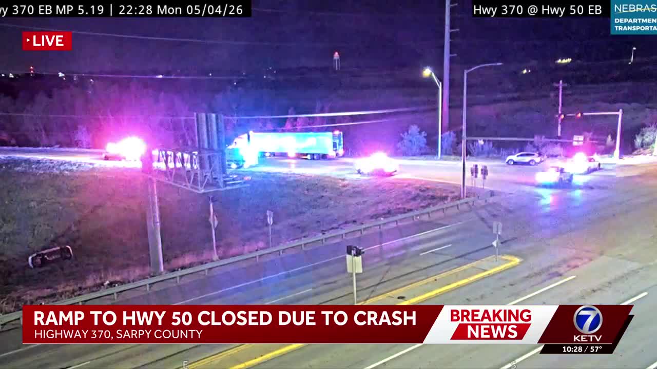 Rollover crash closes Highway 50 ramp in Sarpy County