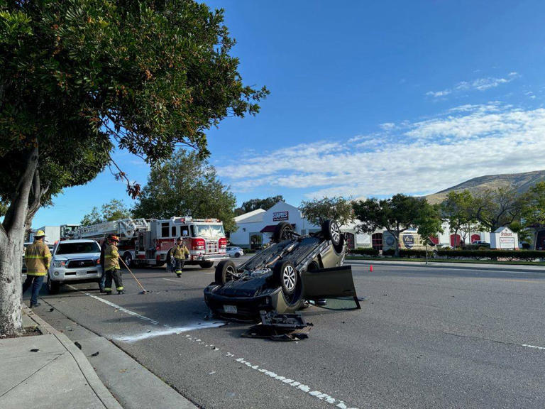 Driver taken to hospital after car flips onto its roof in SLO crash