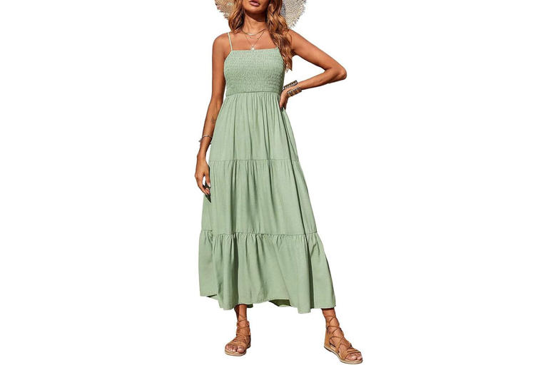 spaghetti straps dress Spaghetti Strap Tiered Maxi Dress  Evolverie Clothing