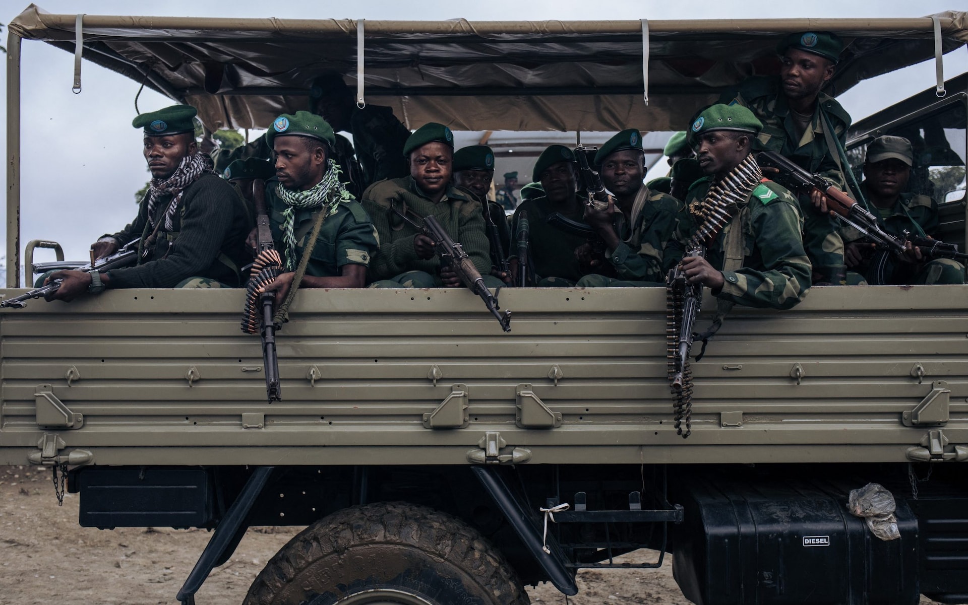 Soldiers at the operating base between the Congolese army and Virunga National Park