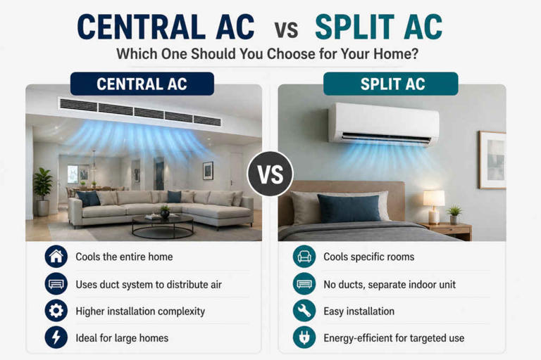Central AC vs split AC: Which one should you choose for your home and why