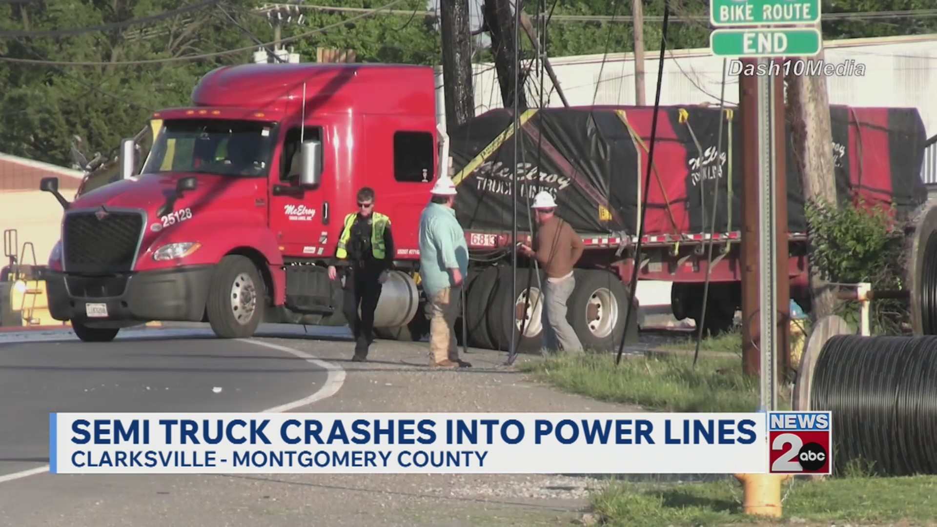 Semi crashes into utility pole in Clarksville, TN