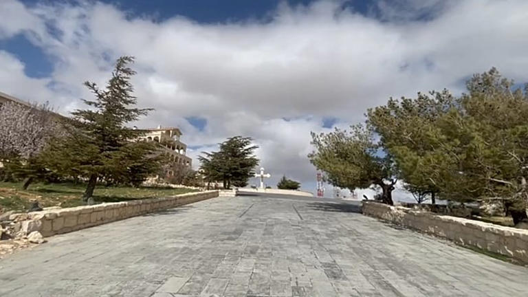 The cross in the square of the Cherubim Monastery in the town of Saydnaya يورونيوز- وسام الجردي