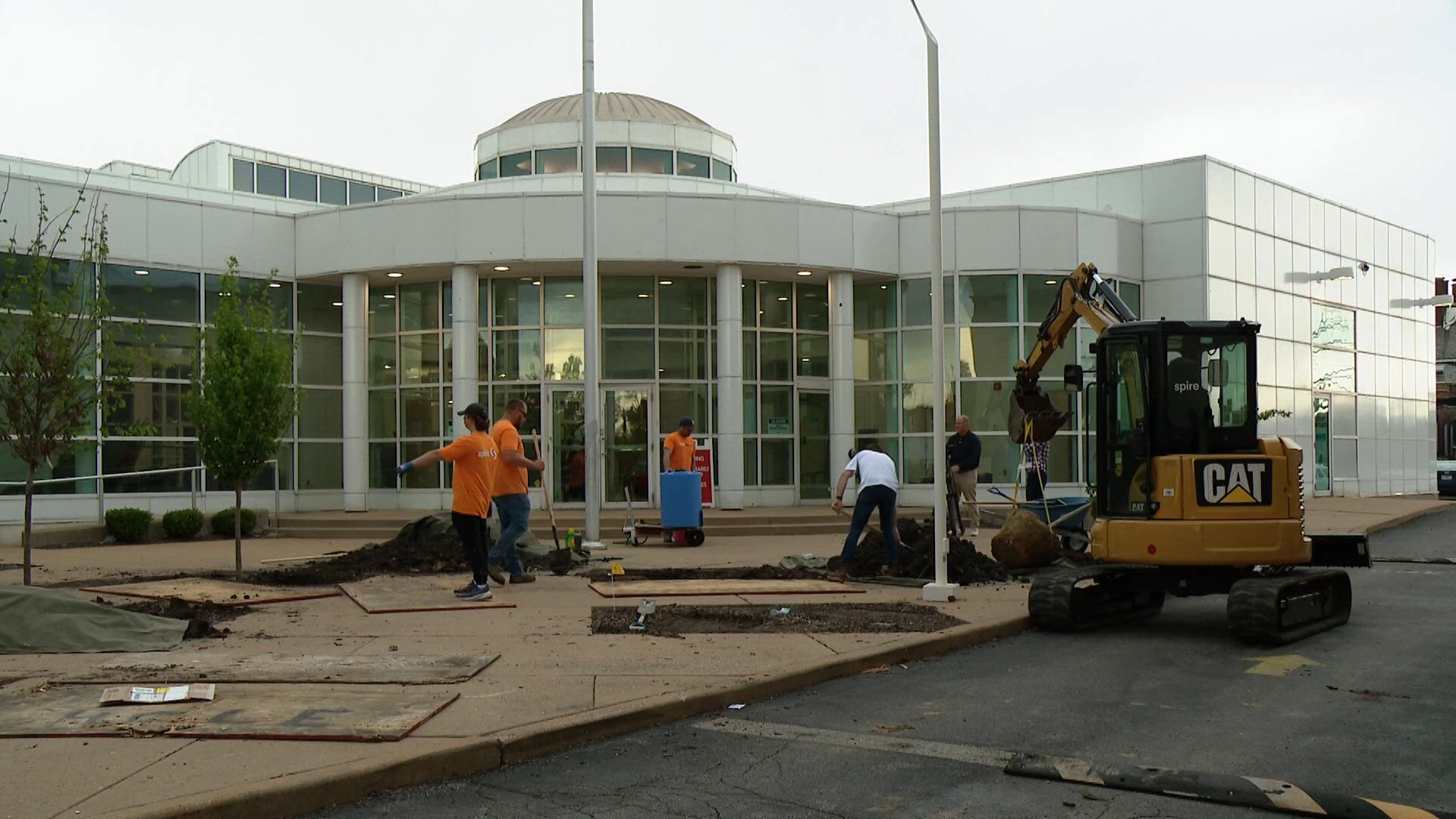 Trees planted outside tornado-damaged library