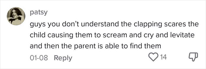 Text message explaining a really effective way to deal with lost children by clapping to help parents find them.