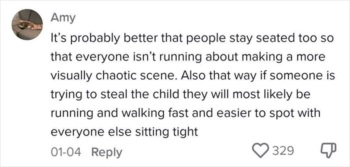 Screenshot of a social media comment explaining an effective way to deal with lost children and improve safety.