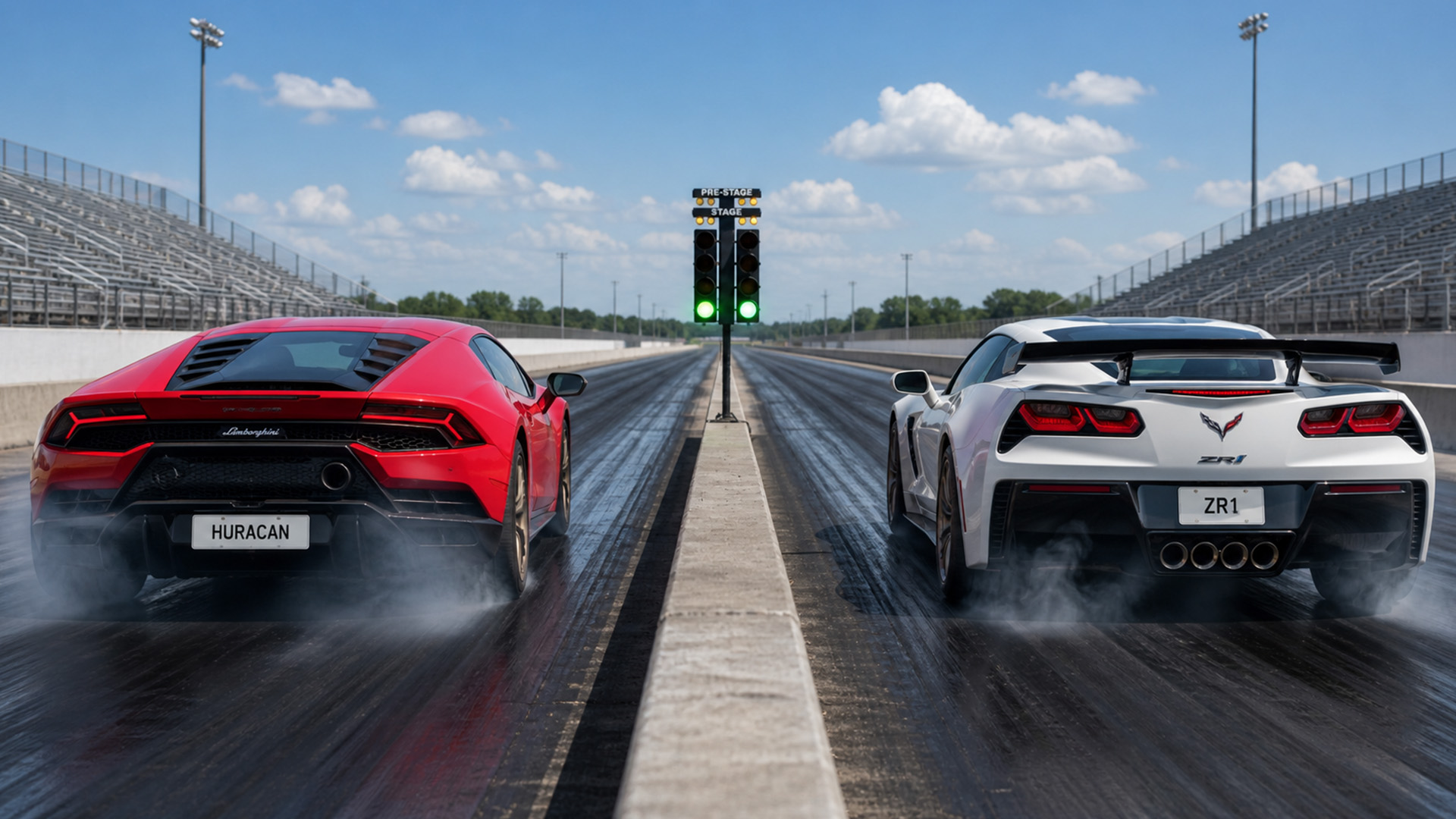 755HP Corvette ZR1 vs 602HP Lamborghini Huracan drag race