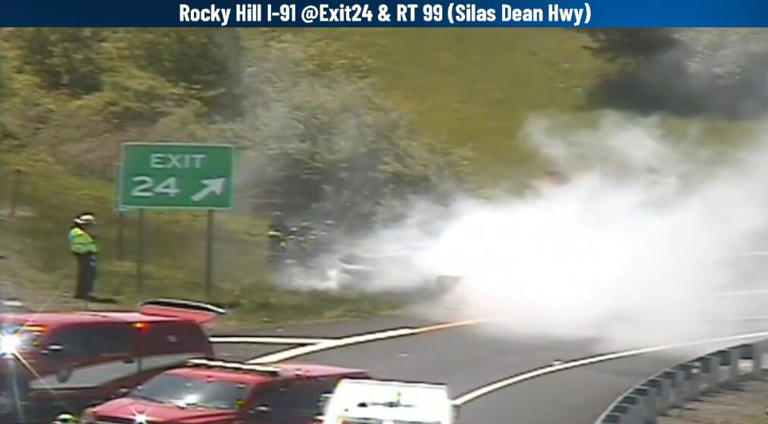 Vehicle fire closes I-91 south Exit 24 off-ramp in Rocky Hill