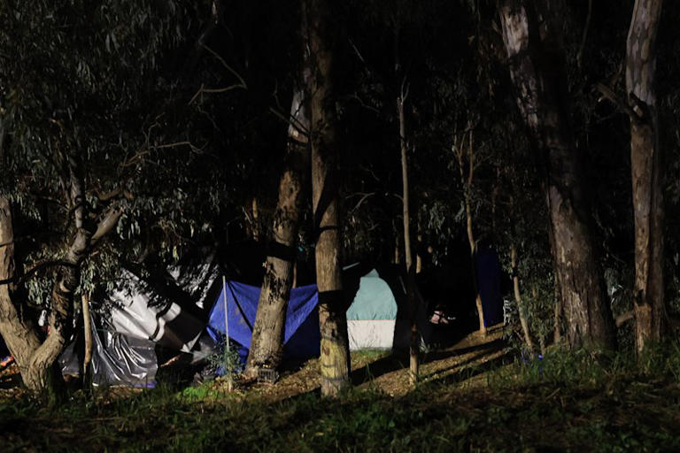A homeless camp on the banks of the Murrumbidgee River in Wagga Wagga.