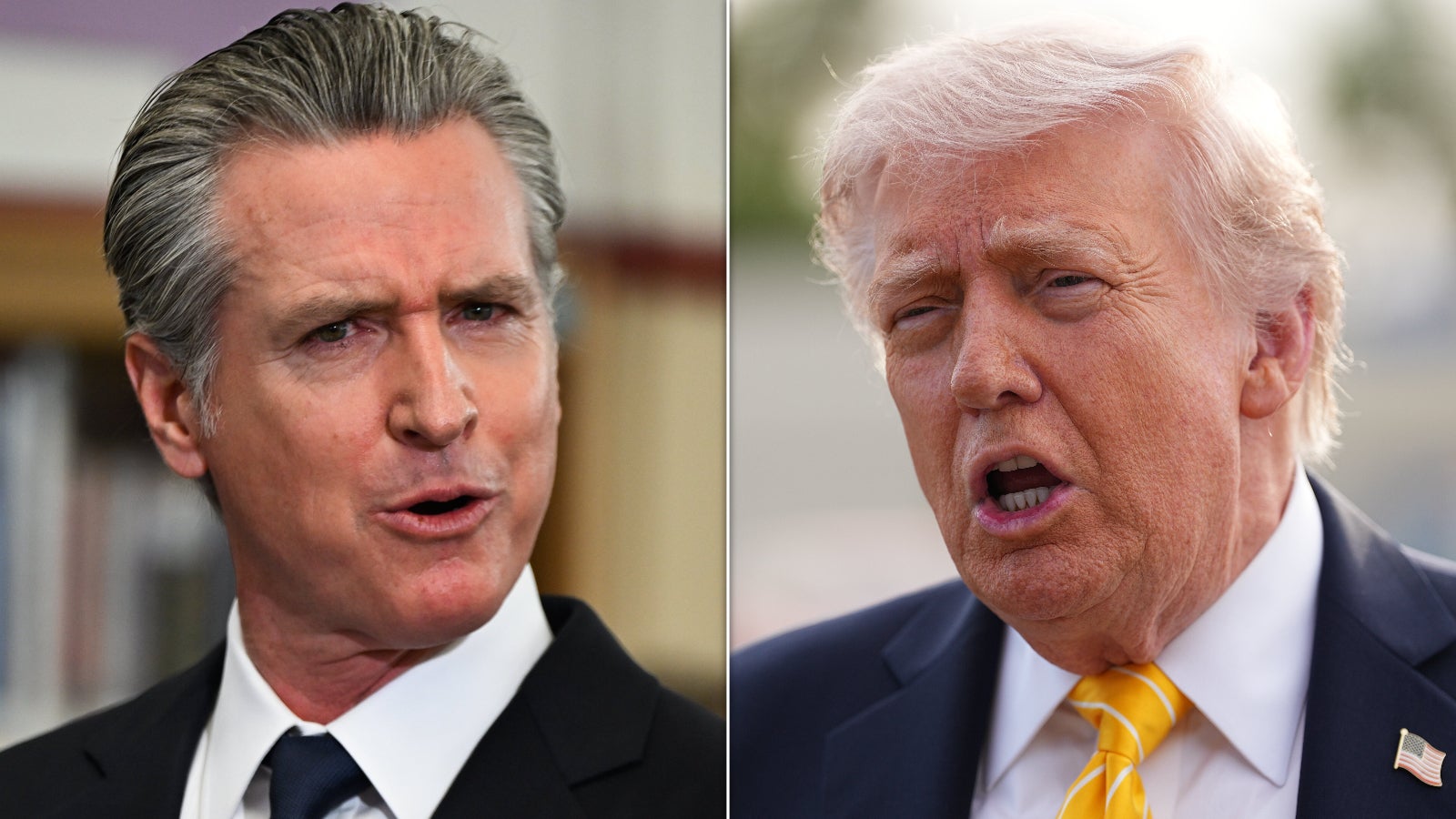 Gavin Newsom and Donald Trump. (Photo: Left: Tayfun Coskun/Anadolu/Getty Images; Right: Matt Rourke/Associated Press)