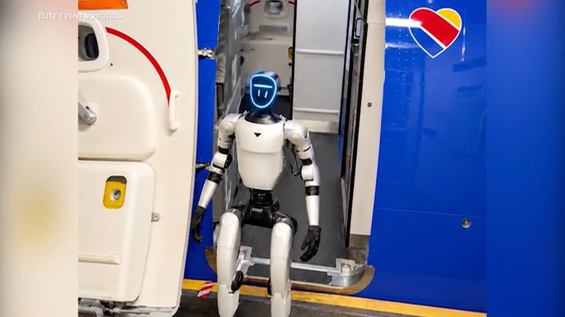Humanoid robot traveling for work delays flight
