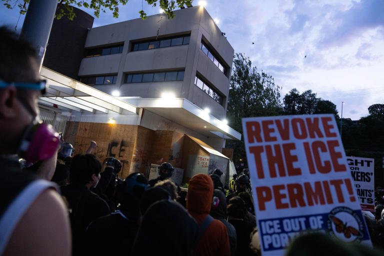 May Day protest draws hundreds to Portland ICE building; police make ...