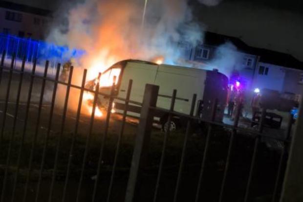 Emergency crews race to scene of van engulfed in flames after loud ...