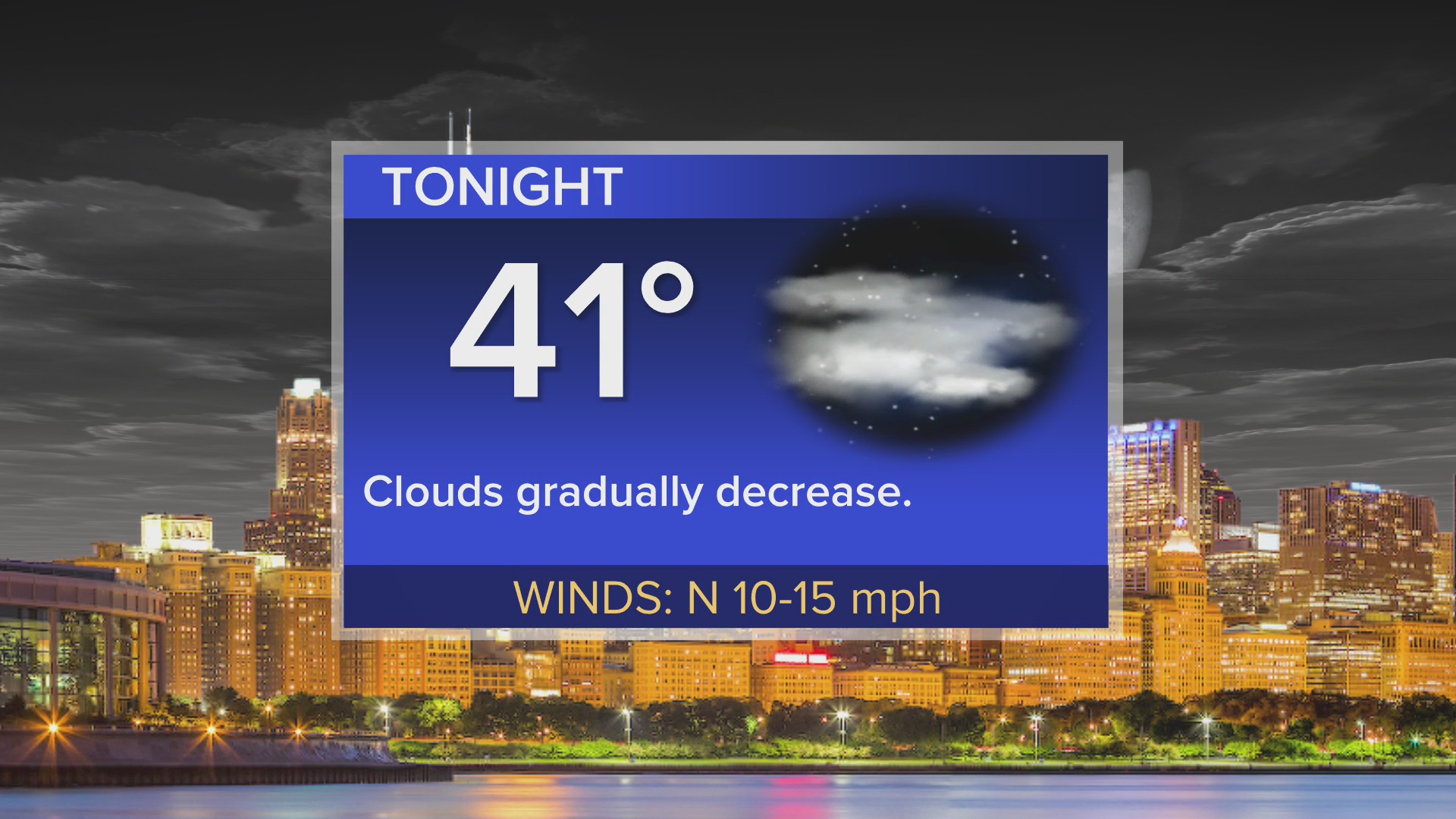 Tonight: Cool with gradually decreasing clouds