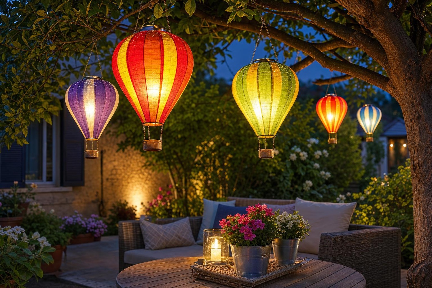 Qutalmi Centres De Table Montgolfière - 4 Lanternes En Papier Avec Paniers Bois Pour Décoration Fête