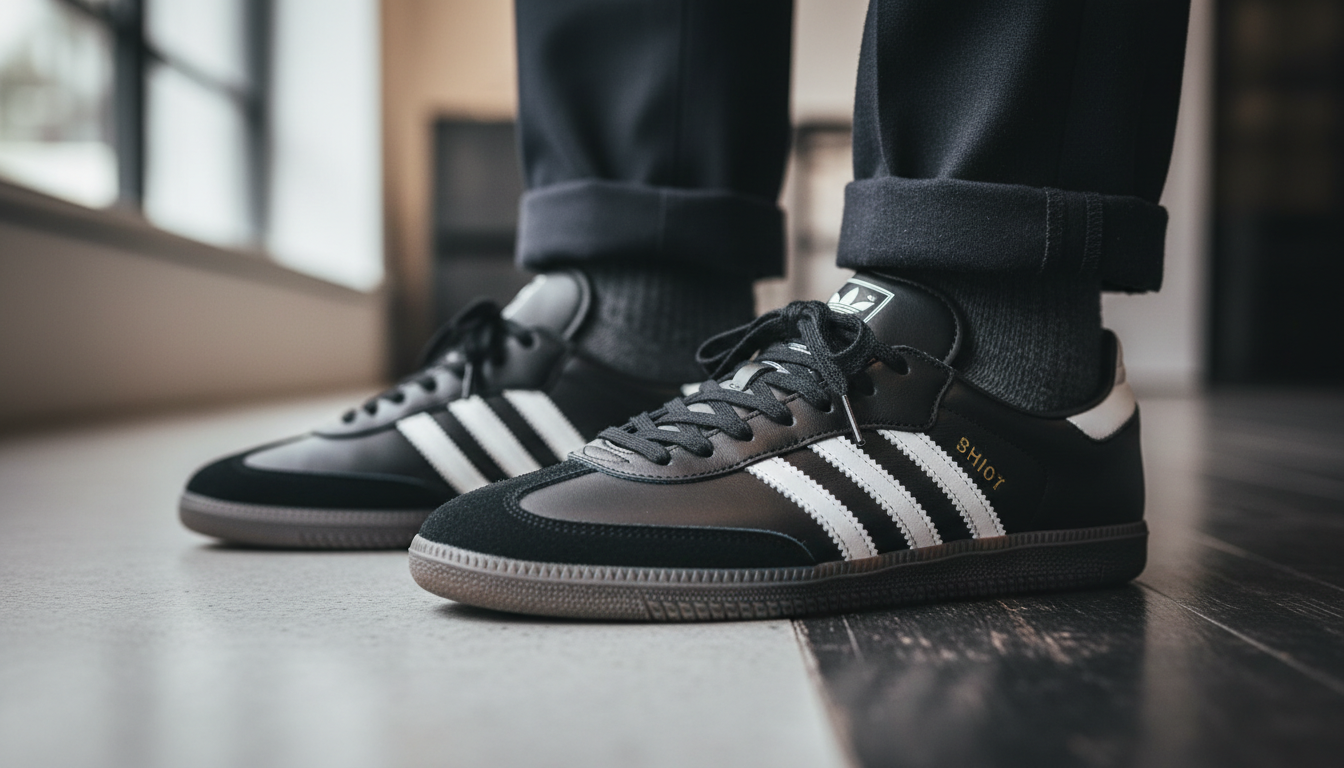 Chic way men can style Sambas with jeans in spring 2026
