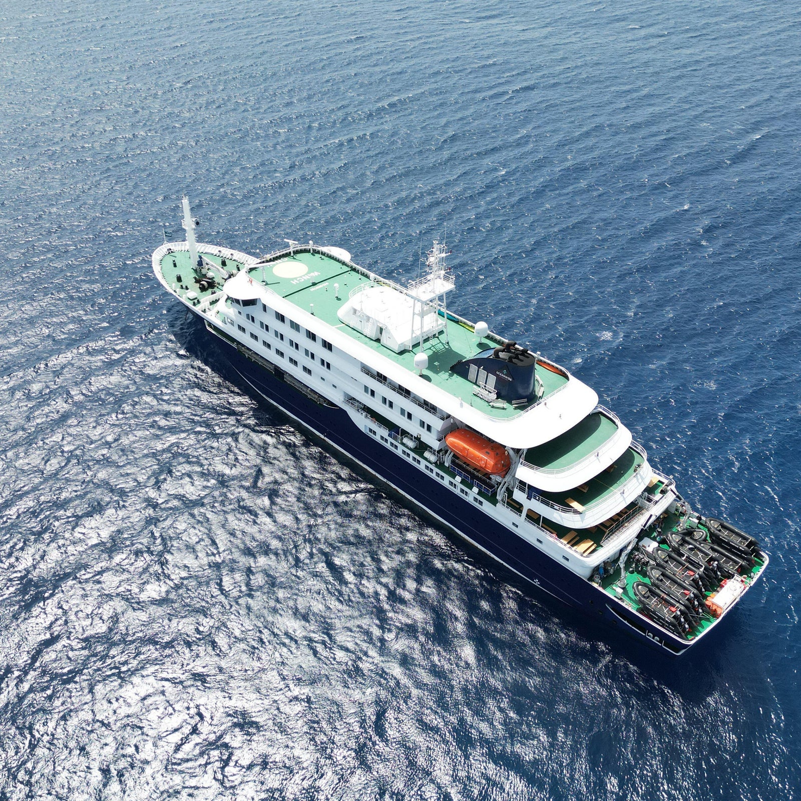 Aerial photo of the cruise ship MV Hondius off the port of Praia, the capital of Cape Verde, on May 4, 2026.