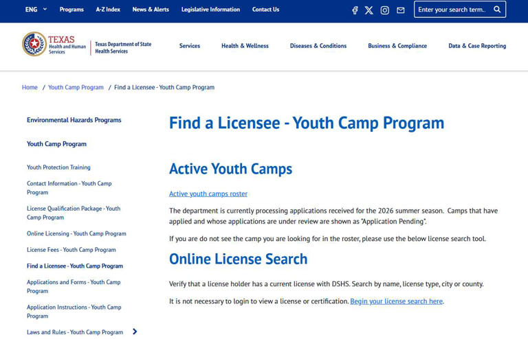 Less than 10 Texas camps show active licenses weeks before summer