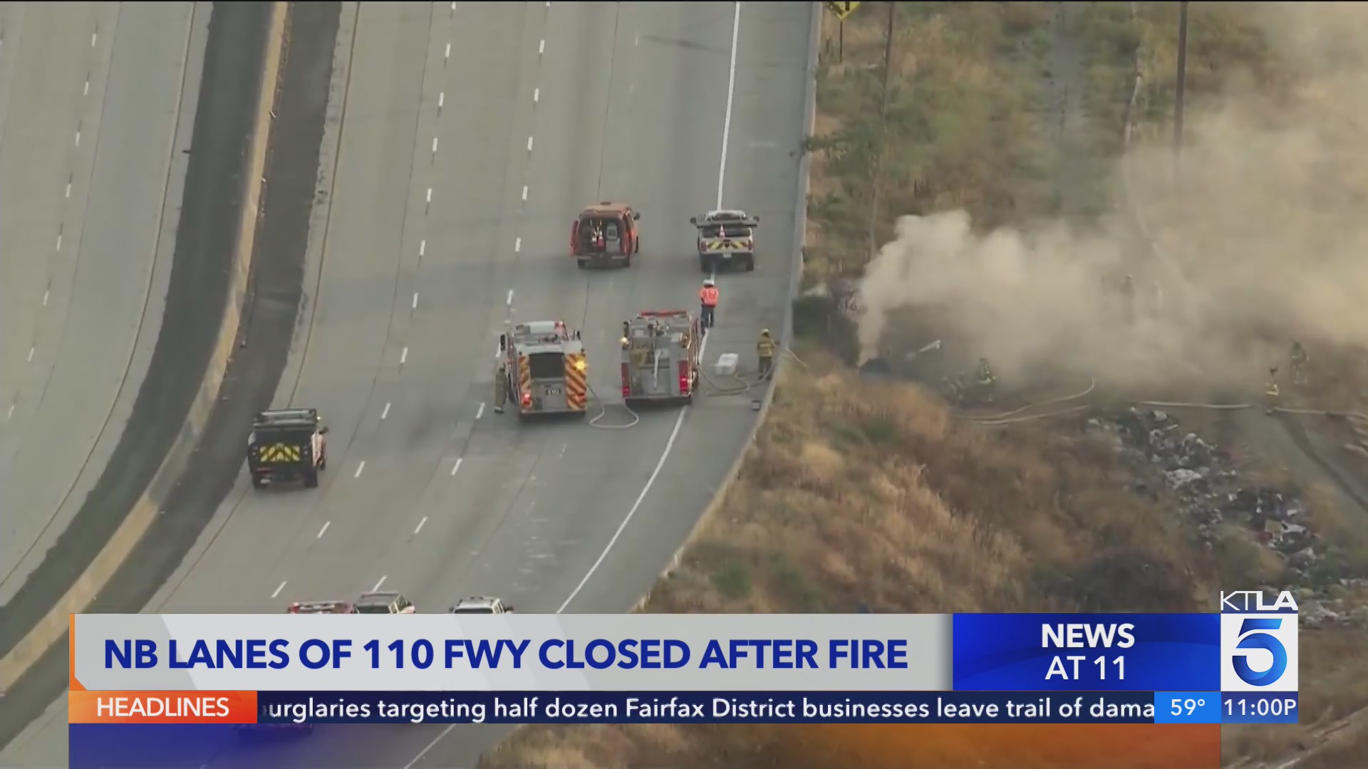 Northbound lanes of 110 fwy closed after tunnel fire