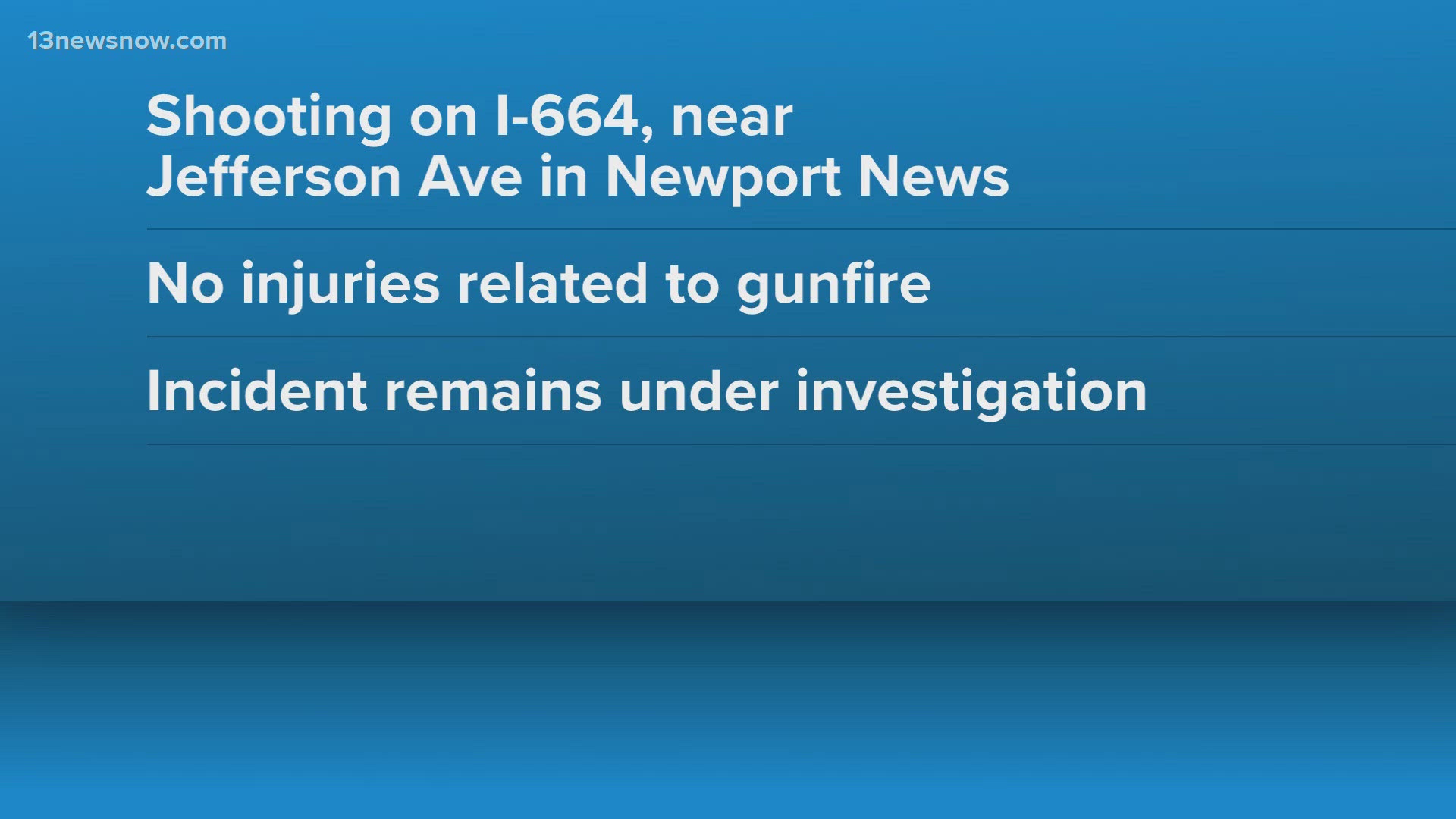 Shooting reported Tuesday night on I-664 in Newport News