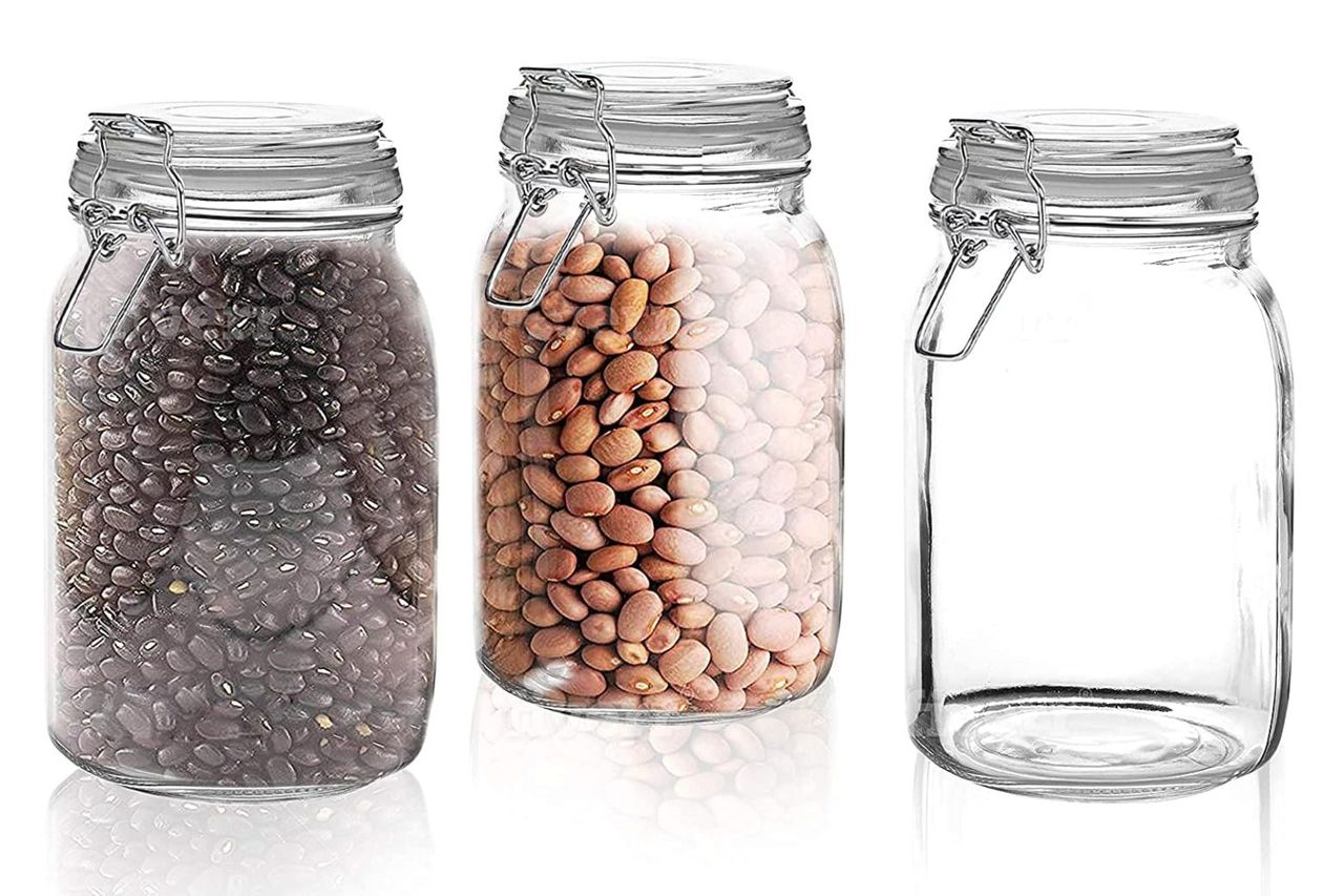 Set of 3 Glass Mason Jar with Airtight Lid 50 Ounces