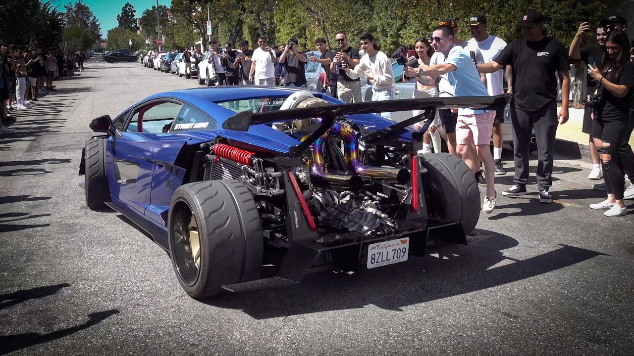 Wild 2JZ-swapped Lamborghini Gallardo street build surrounded by crowd