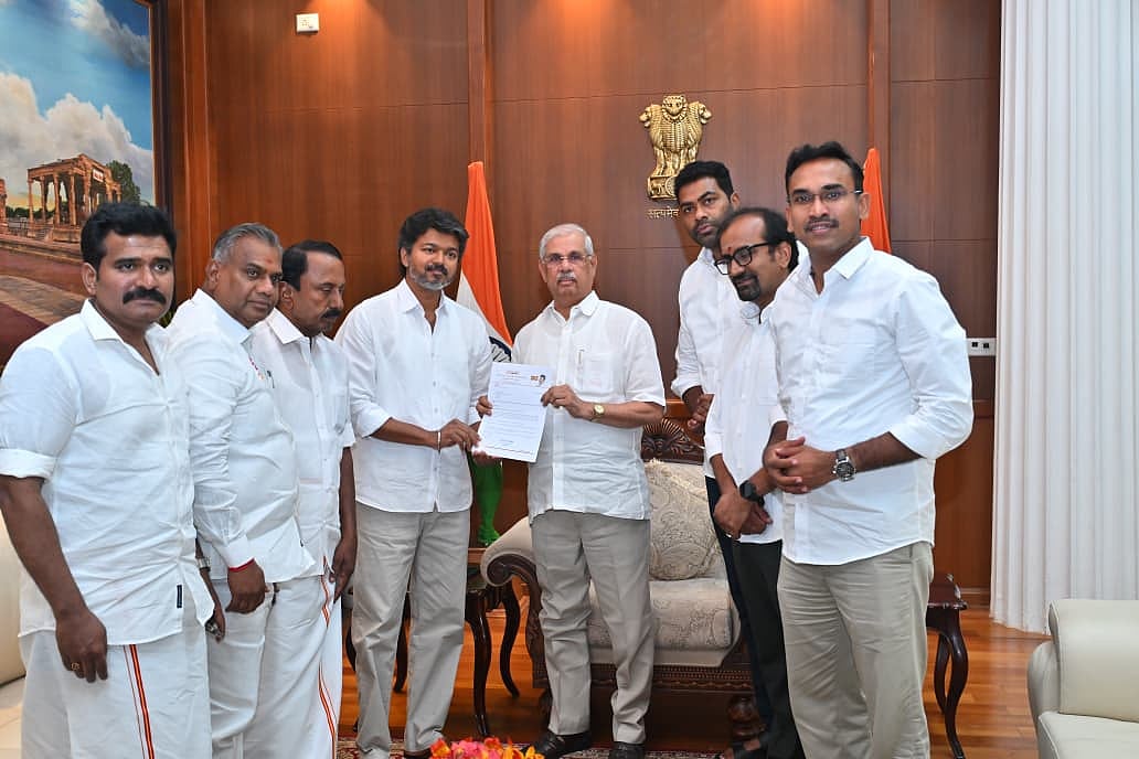 TVK chief Vijay meets governor, stakes claim to form the next government