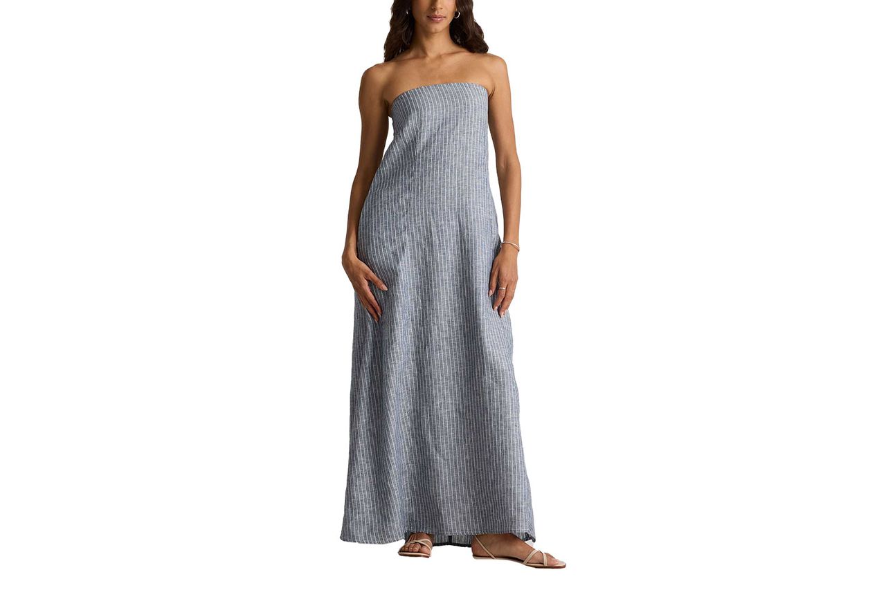 100% European Linen Strapless Maxi Dress