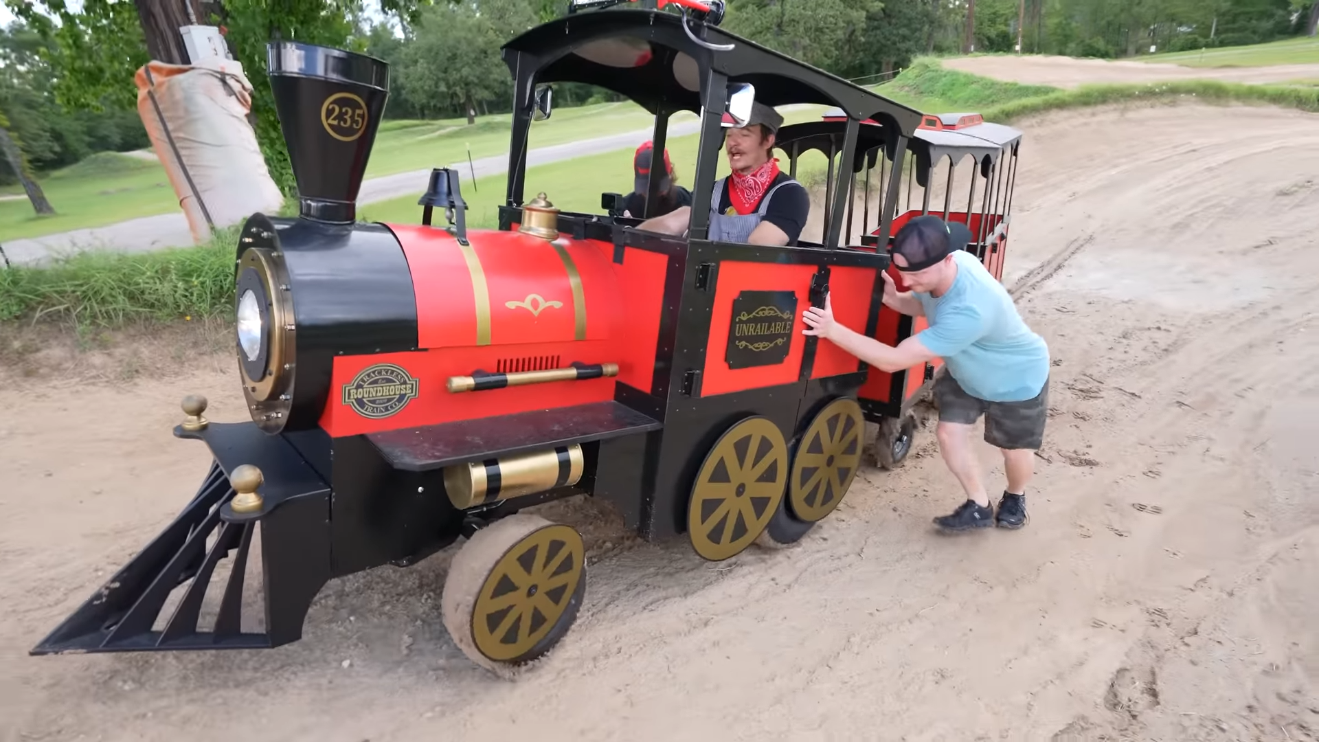 The homemade train with no rails becomes a full day disaster