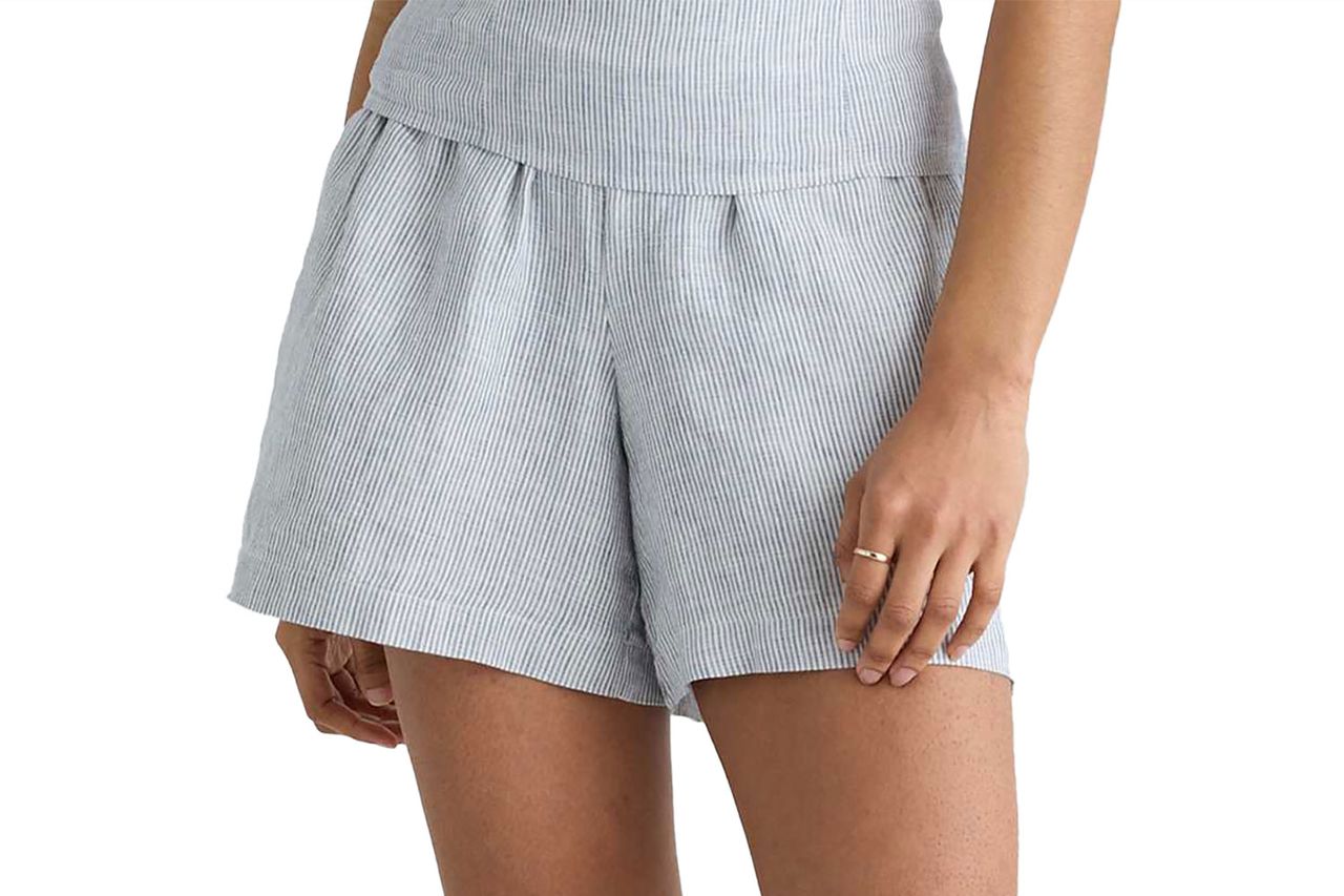 quince european linen high waisted shorts